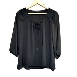 Alyx Lace Shoulder Blouse Womens M Black Whimsygoth Tie Front 3/4‎ Sleeve NWT
